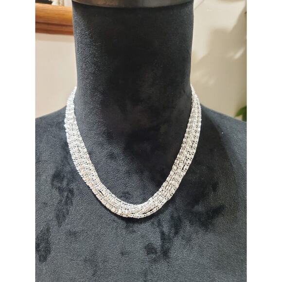 Women's Solid Multilayer Silver Link Chain Stylish Necklace - Picture 1 of 8